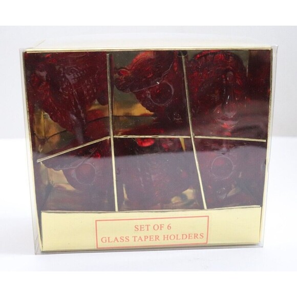 Vintage‎ 6 Thanksgiving Red Ruby Glass Turkey Mini Taper Candle Holders - Picture 1 of 3